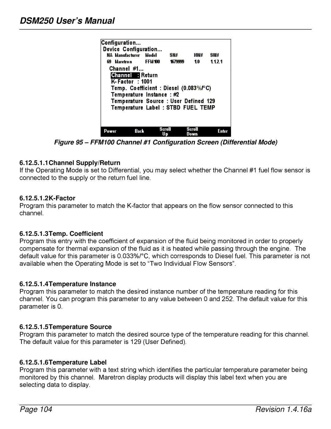 Maretron DSM250-01 12.5.1.1Channel Supply/Return, 12.5.1.2K-Factor, 12.5.1.3Temp. Coefficient, 12.5.1.5Temperature Source 