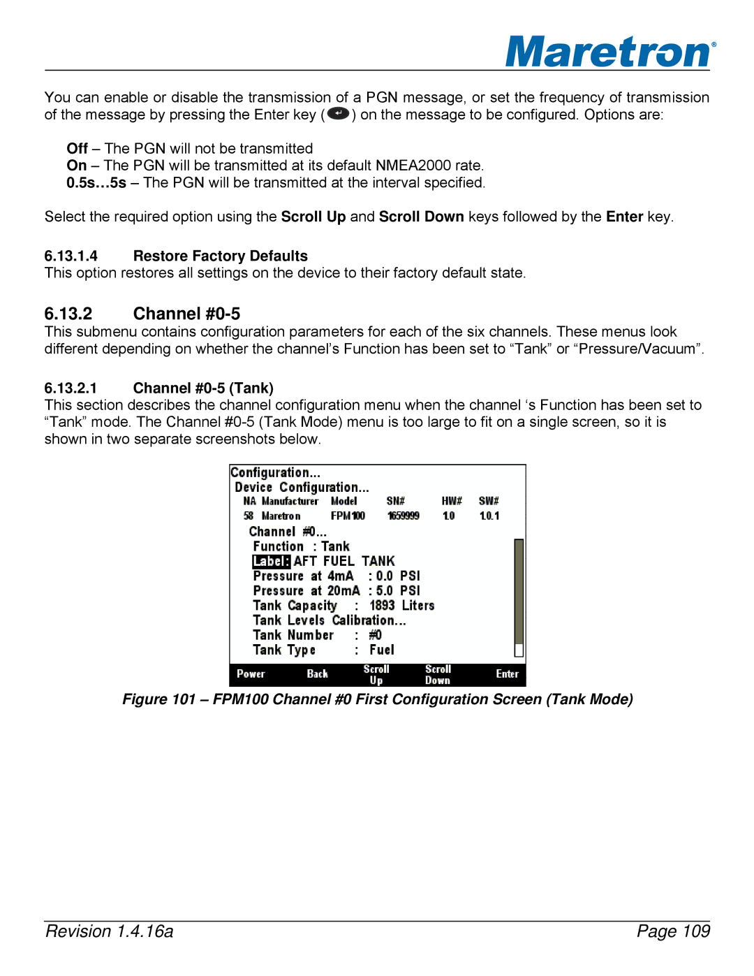 Maretron DSM250-01 user manual Channel #0-5 Tank 