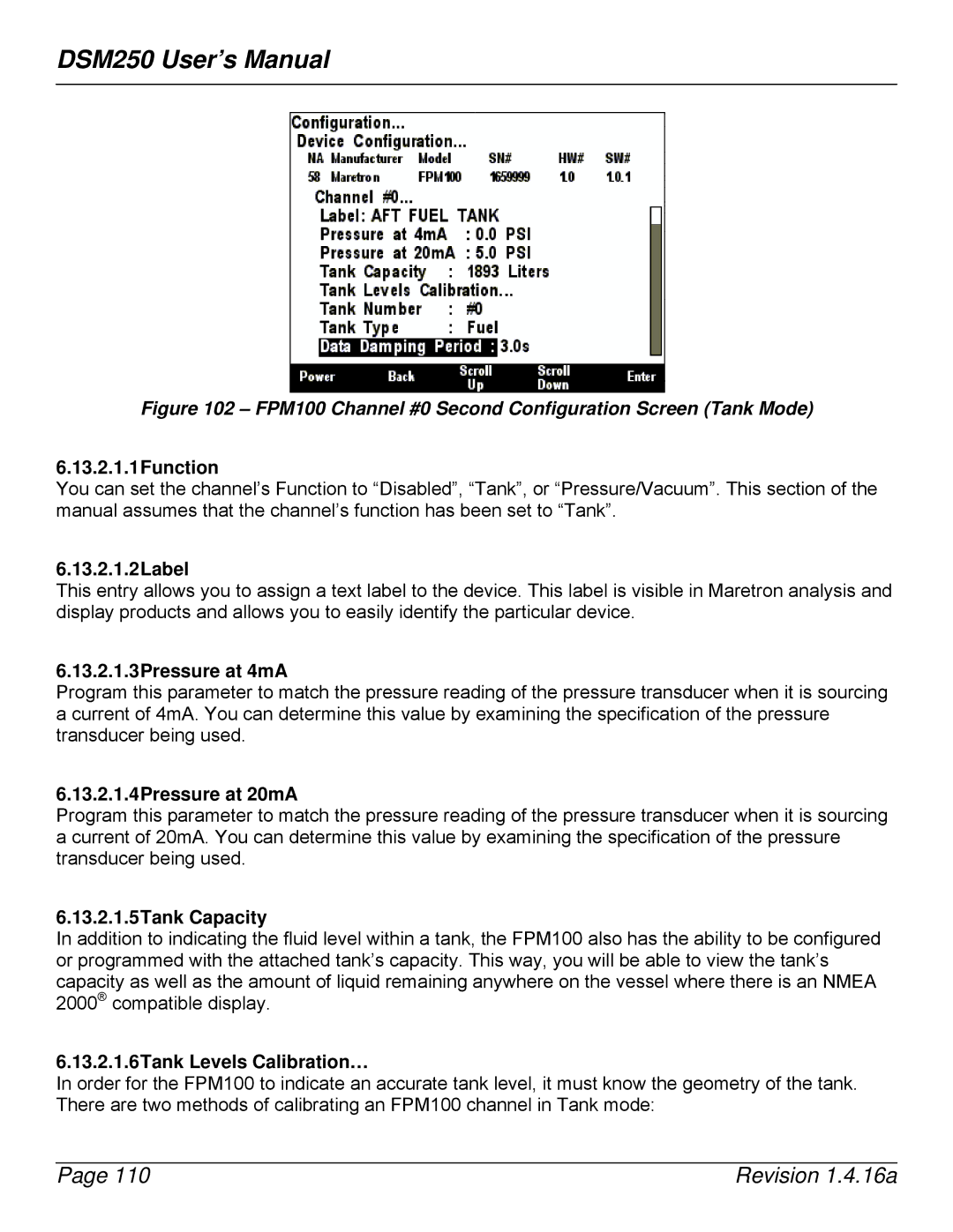 Maretron DSM250-01 user manual 13.2.1.1Function, 13.2.1.2Label, 13.2.1.3Pressure at 4mA, 13.2.1.4Pressure at 20mA 