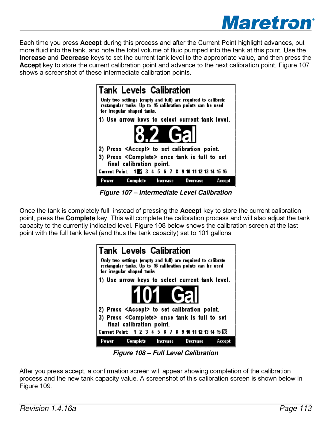 Maretron DSM250-01 user manual Intermediate Level Calibration 