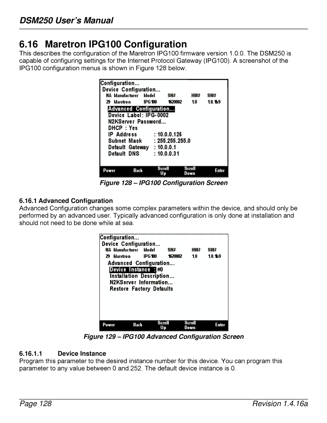 Maretron DSM250-01 user manual Maretron IPG100 Configuration, IPG100 Configuration Screen 