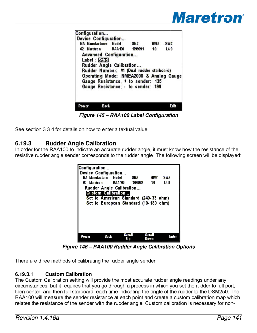 Maretron DSM250-01 user manual Rudder Angle Calibration, RAA100 Label Configuration 