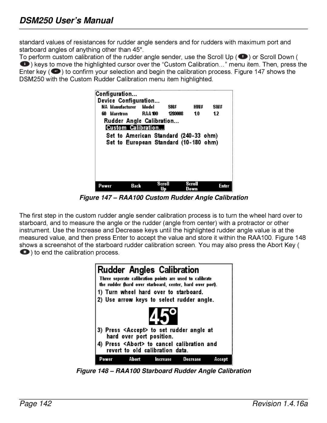 Maretron DSM250-01 user manual RAA100 Custom Rudder Angle Calibration 