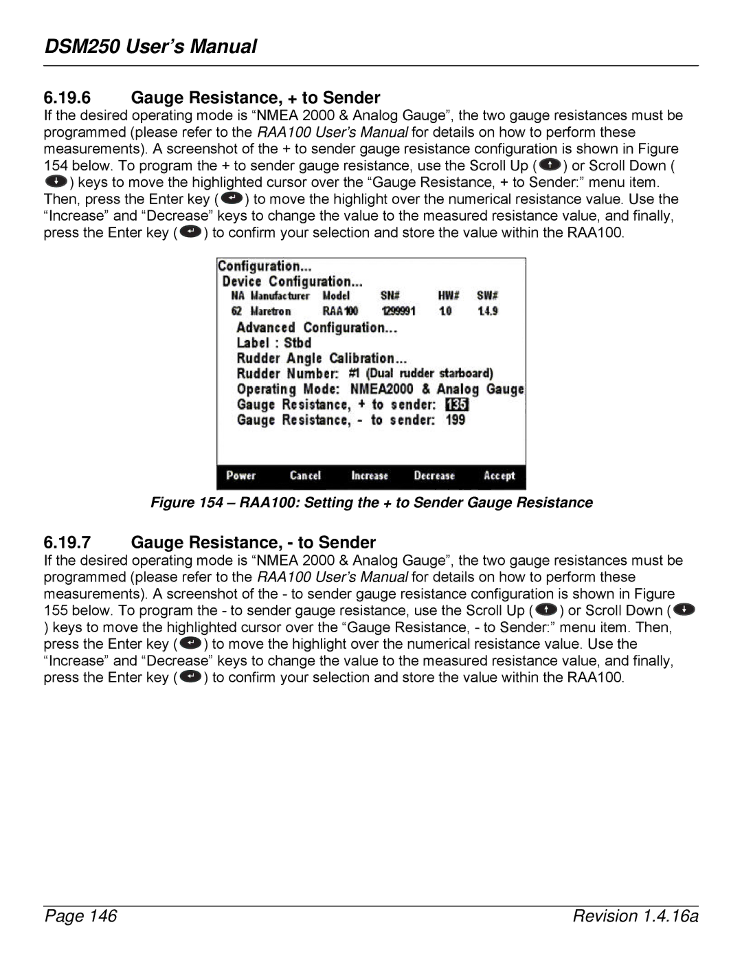 Maretron DSM250-01 user manual Gauge Resistance, + to Sender, Gauge Resistance, to Sender 