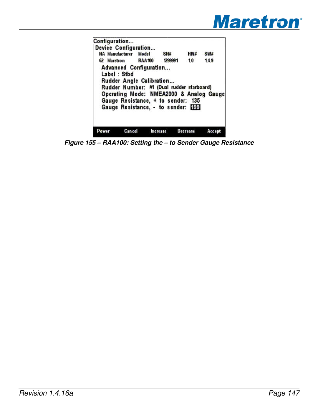 Maretron DSM250-01 user manual RAA100 Setting the to Sender Gauge Resistance 