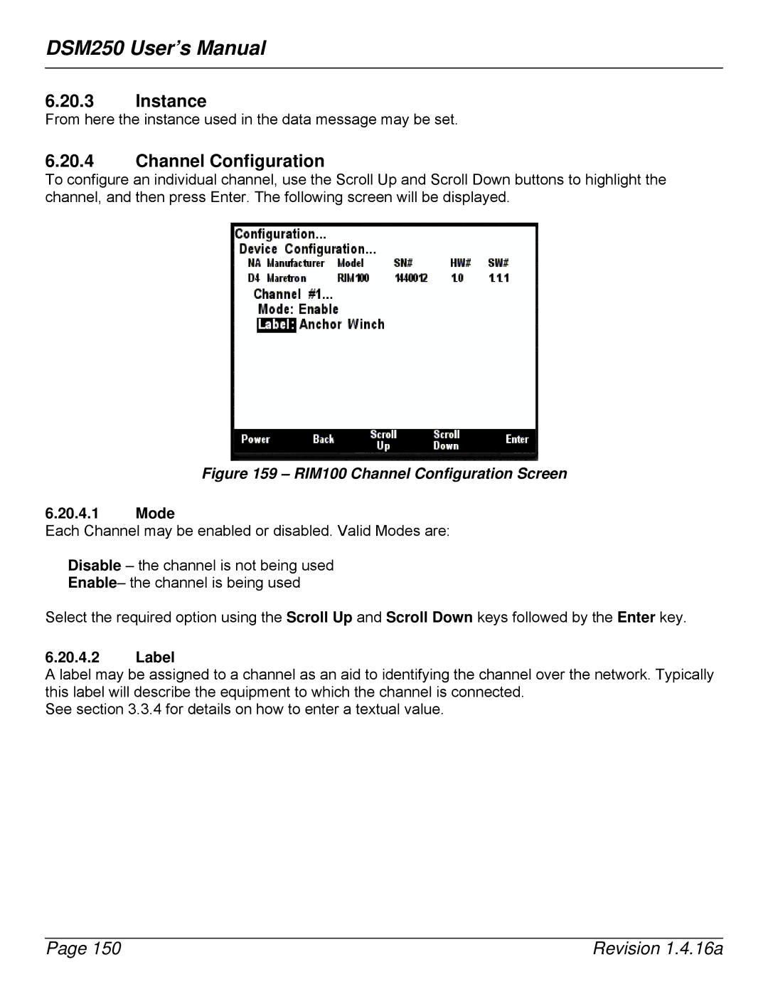 Maretron DSM250-01 user manual Channel Configuration, Mode 