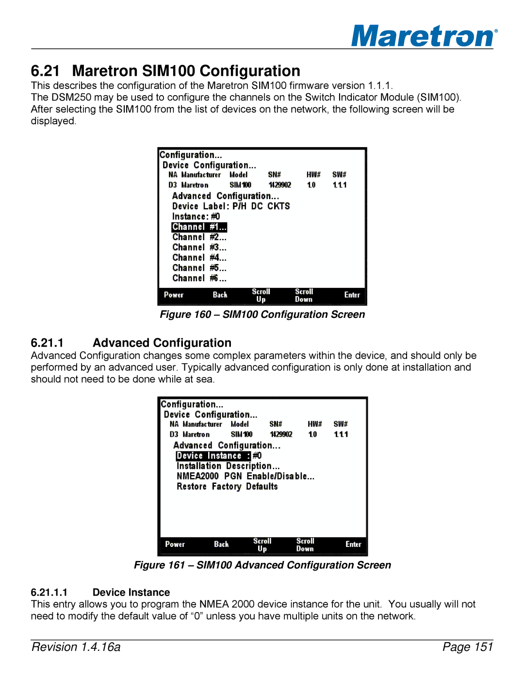 Maretron DSM250-01 user manual Maretron SIM100 Configuration, SIM100 Configuration Screen 