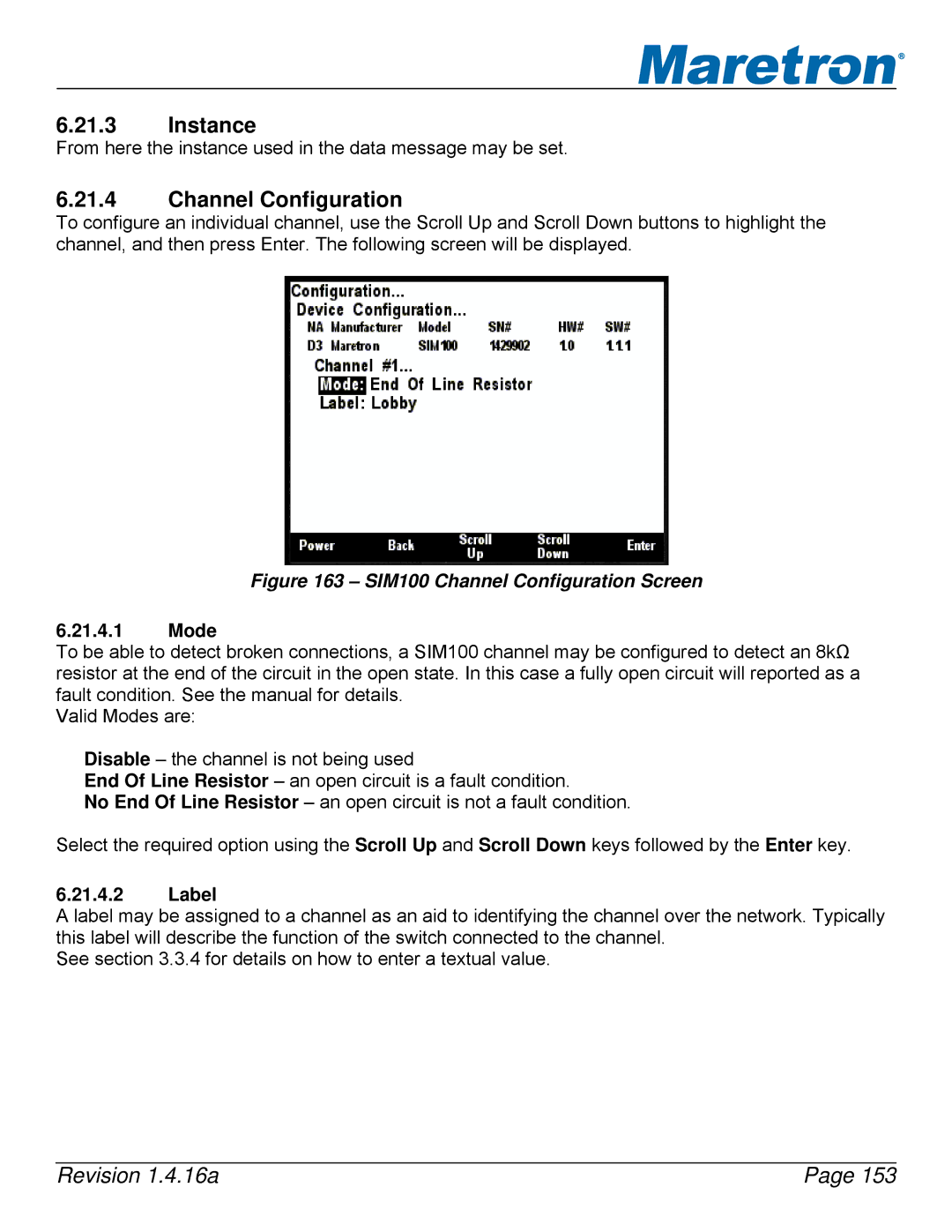 Maretron DSM250-01 user manual SIM100 Channel Configuration Screen 