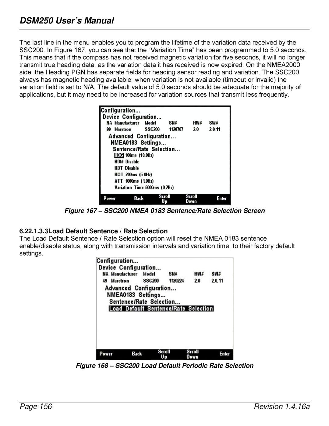 Maretron DSM250-01 SSC200 Nmea 0183 Sentence/Rate Selection Screen, 22.1.3.3Load Default Sentence / Rate Selection 