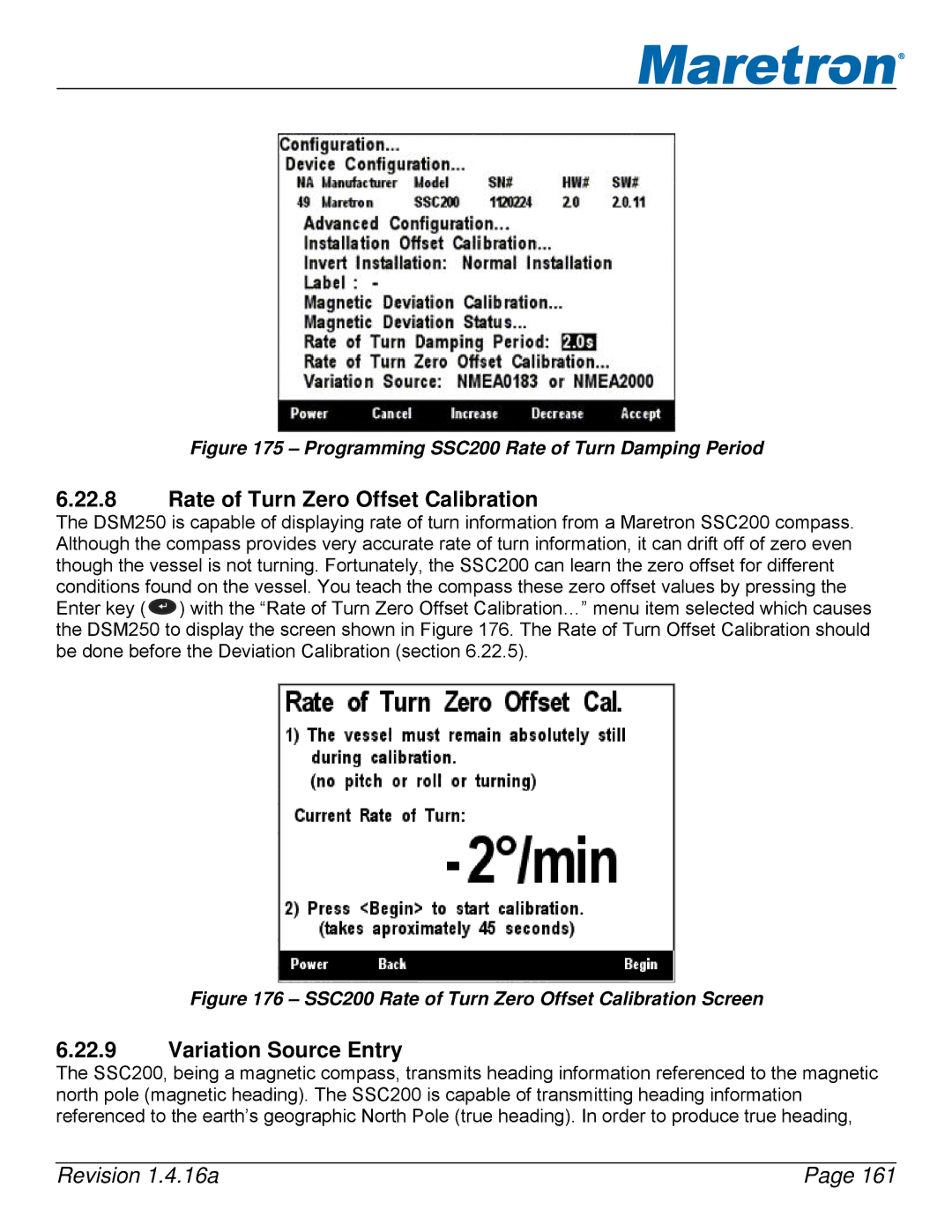 Maretron DSM250-01 user manual Rate of Turn Zero Offset Calibration, Variation Source Entry 