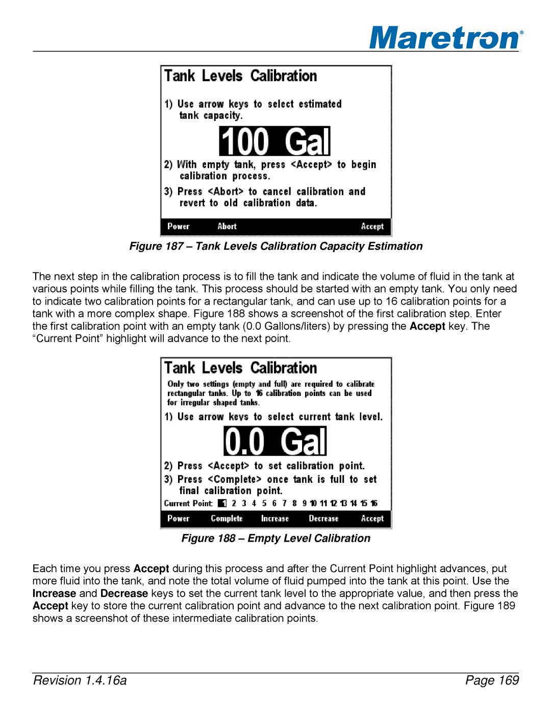 Maretron DSM250-01 user manual Tank Levels Calibration Capacity Estimation 