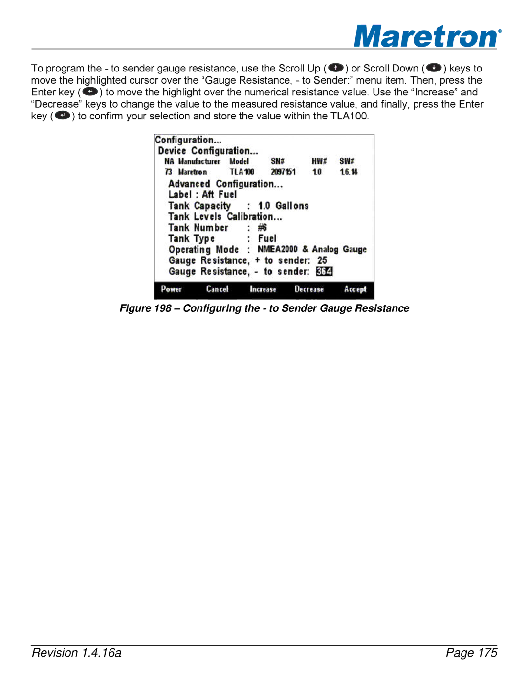 Maretron DSM250-01 user manual Configuring the to Sender Gauge Resistance 