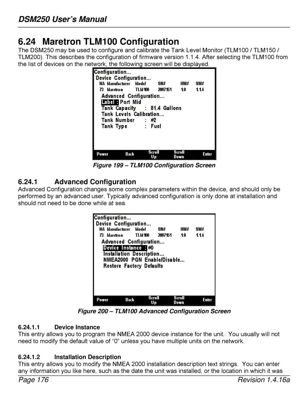 Maretron DSM250-01 user manual Maretron TLM100 Configuration, TLM100 Configuration Screen 