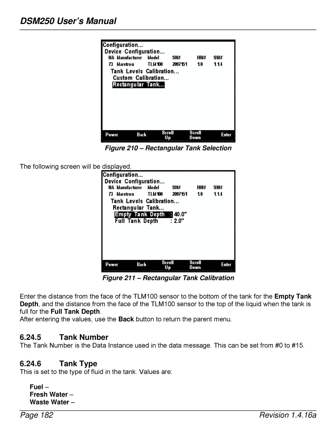 Maretron DSM250-01 user manual Rectangular Tank Selection, Fuel Fresh Water Waste Water 