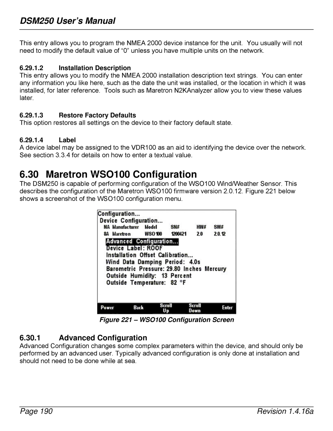 Maretron DSM250-01 user manual Maretron WSO100 Configuration, WSO100 Configuration Screen 