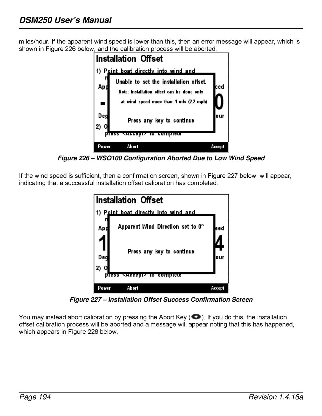 Maretron DSM250-01 user manual WSO100 Configuration Aborted Due to Low Wind Speed 