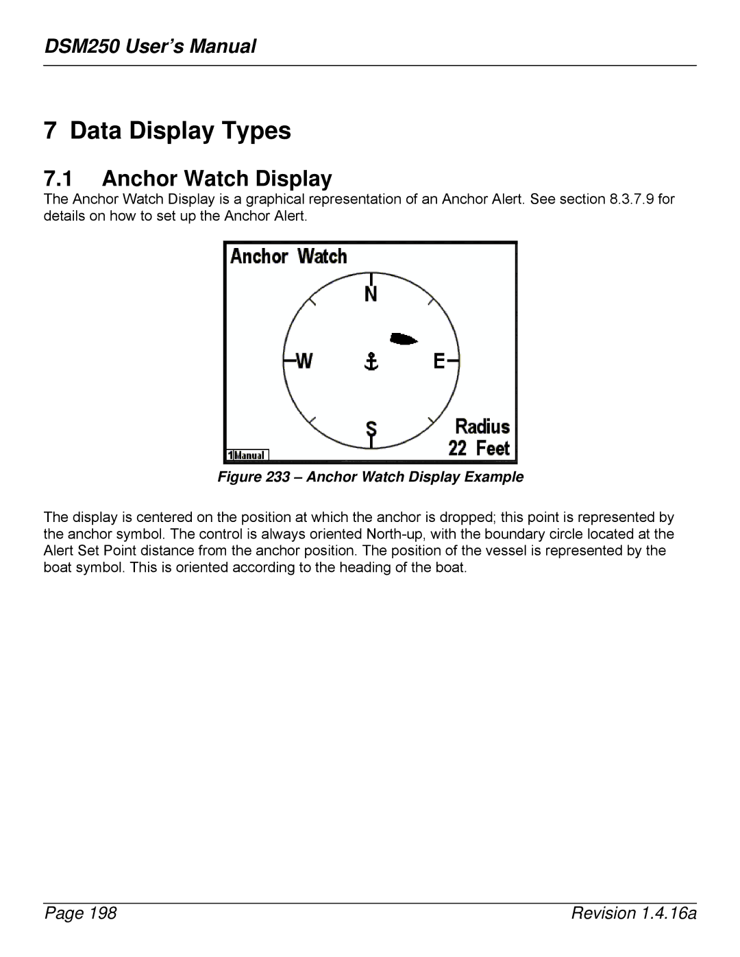 Maretron DSM250-01 user manual Data Display Types, Anchor Watch Display 