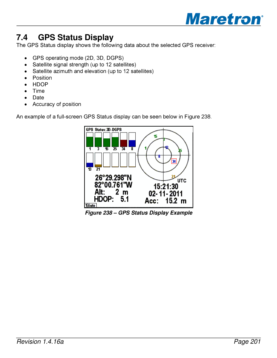 Maretron DSM250-01 user manual GPS Status Display, Hdop 