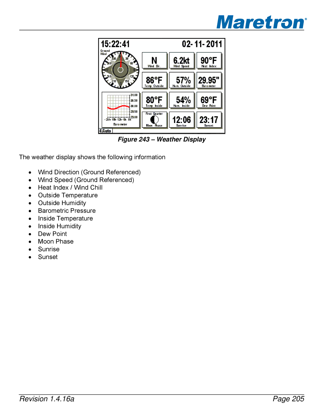 Maretron DSM250-01 user manual Weather Display 