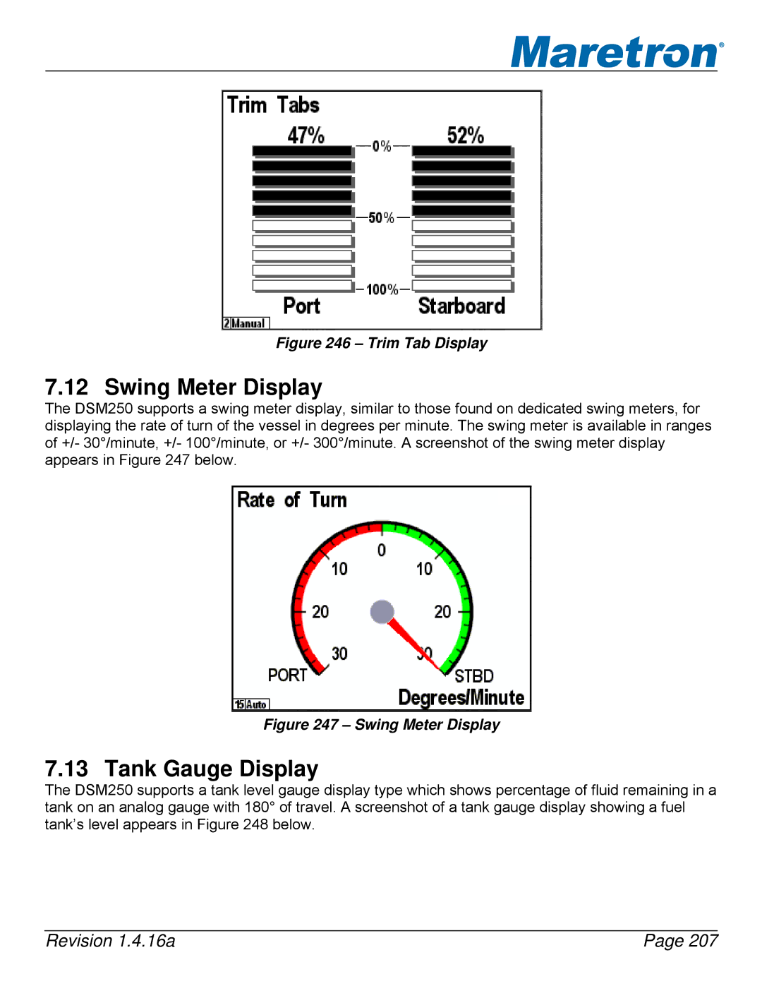 Maretron DSM250-01 user manual Swing Meter Display, Tank Gauge Display 