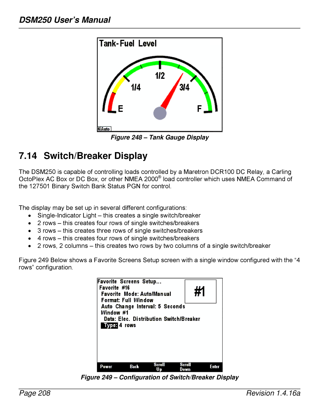 Maretron DSM250-01 user manual Switch/Breaker Display, Tank Gauge Display 