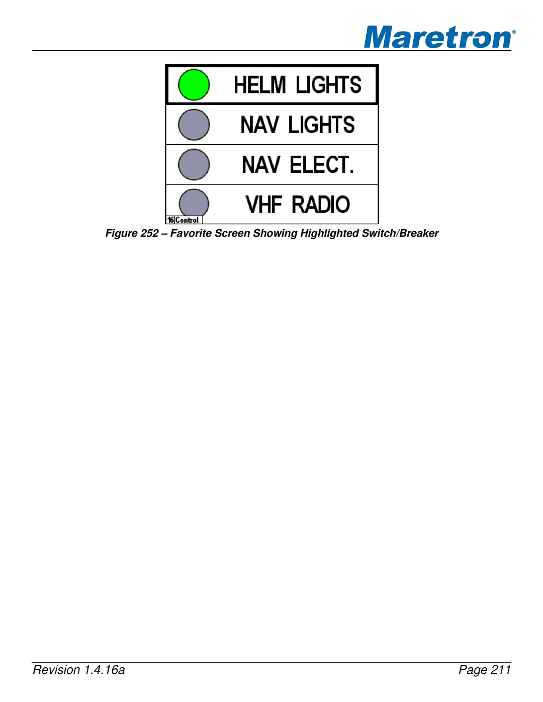 Maretron DSM250-01 user manual Favorite Screen Showing Highlighted Switch/Breaker 