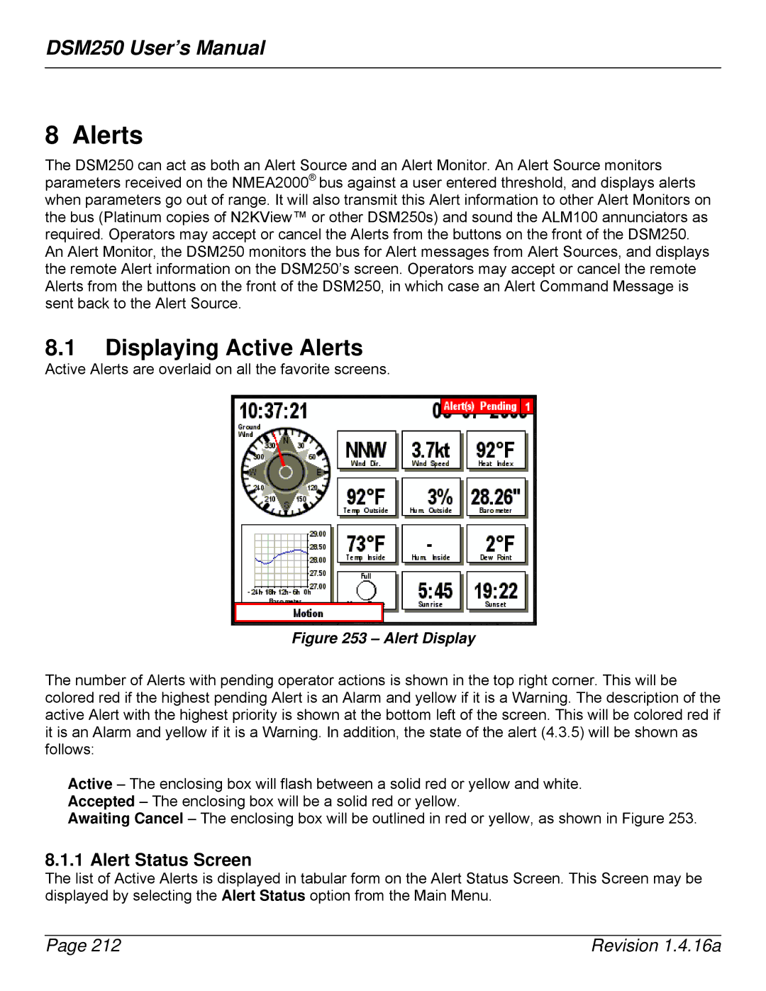 Maretron DSM250-01 user manual Displaying Active Alerts, Alert Status Screen 