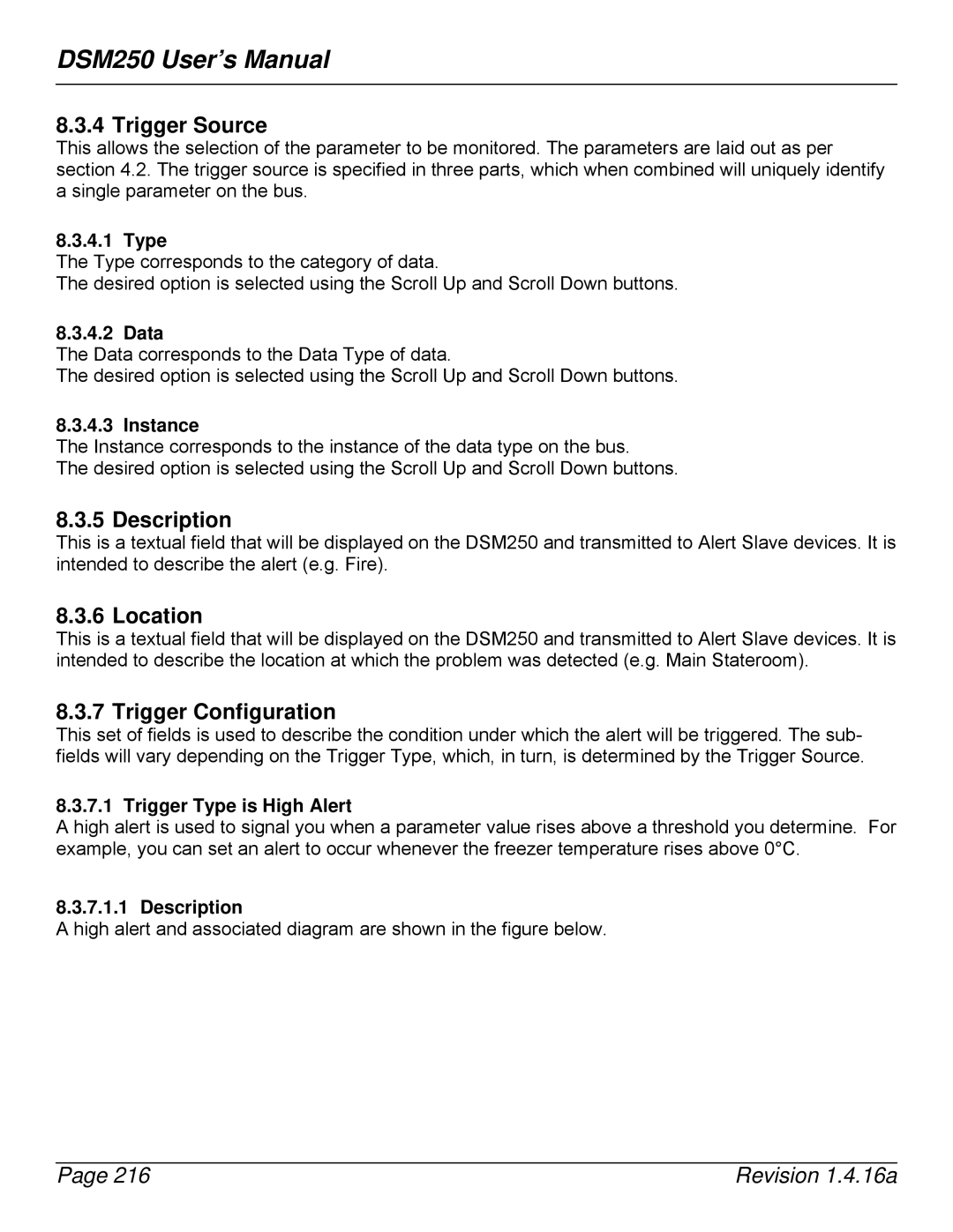 Maretron DSM250-01 user manual Trigger Source, Description, Location, Trigger Configuration 