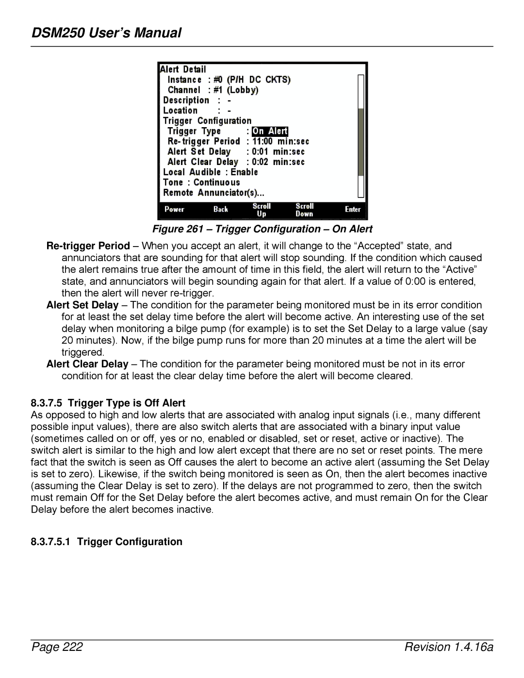 Maretron DSM250-01 user manual Trigger Configuration On Alert, Trigger Type is Off Alert 