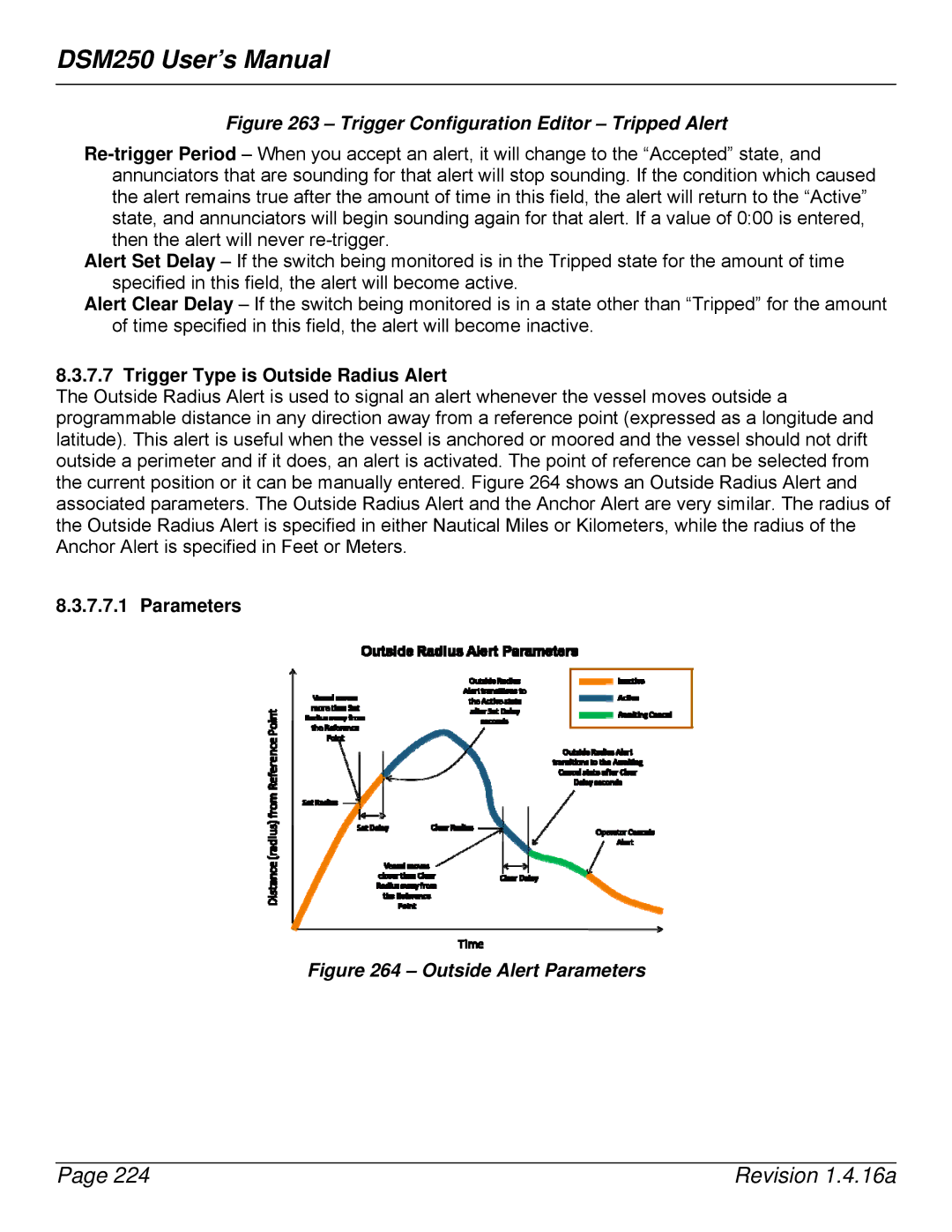 Maretron DSM250-01 user manual Trigger Configuration Editor Tripped Alert, Trigger Type is Outside Radius Alert 