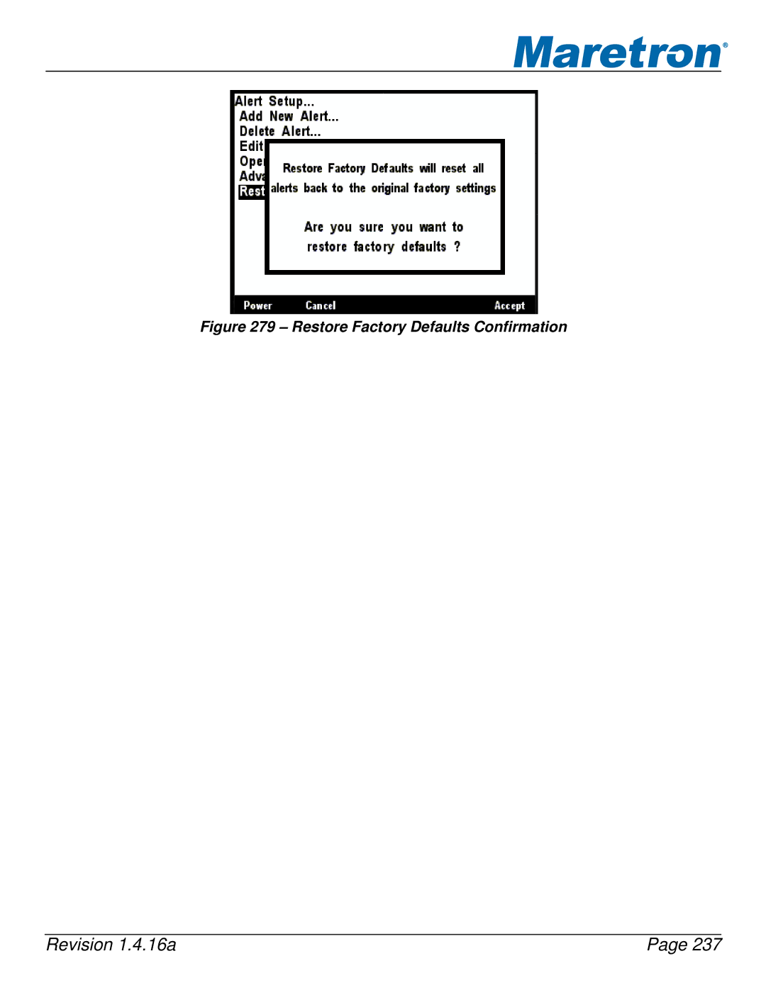 Maretron DSM250-01 user manual Restore Factory Defaults Confirmation 