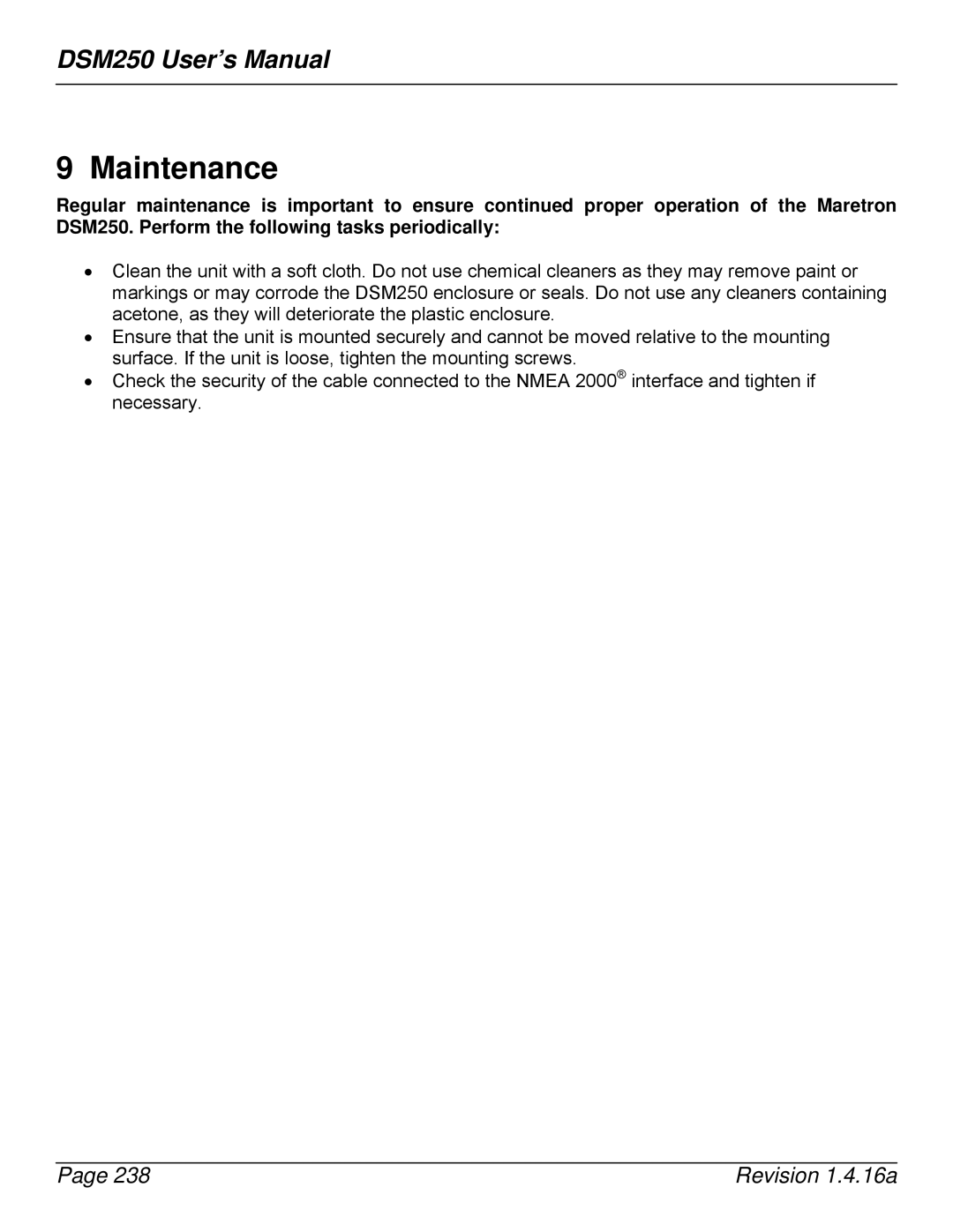 Maretron DSM250-01 user manual Maintenance 