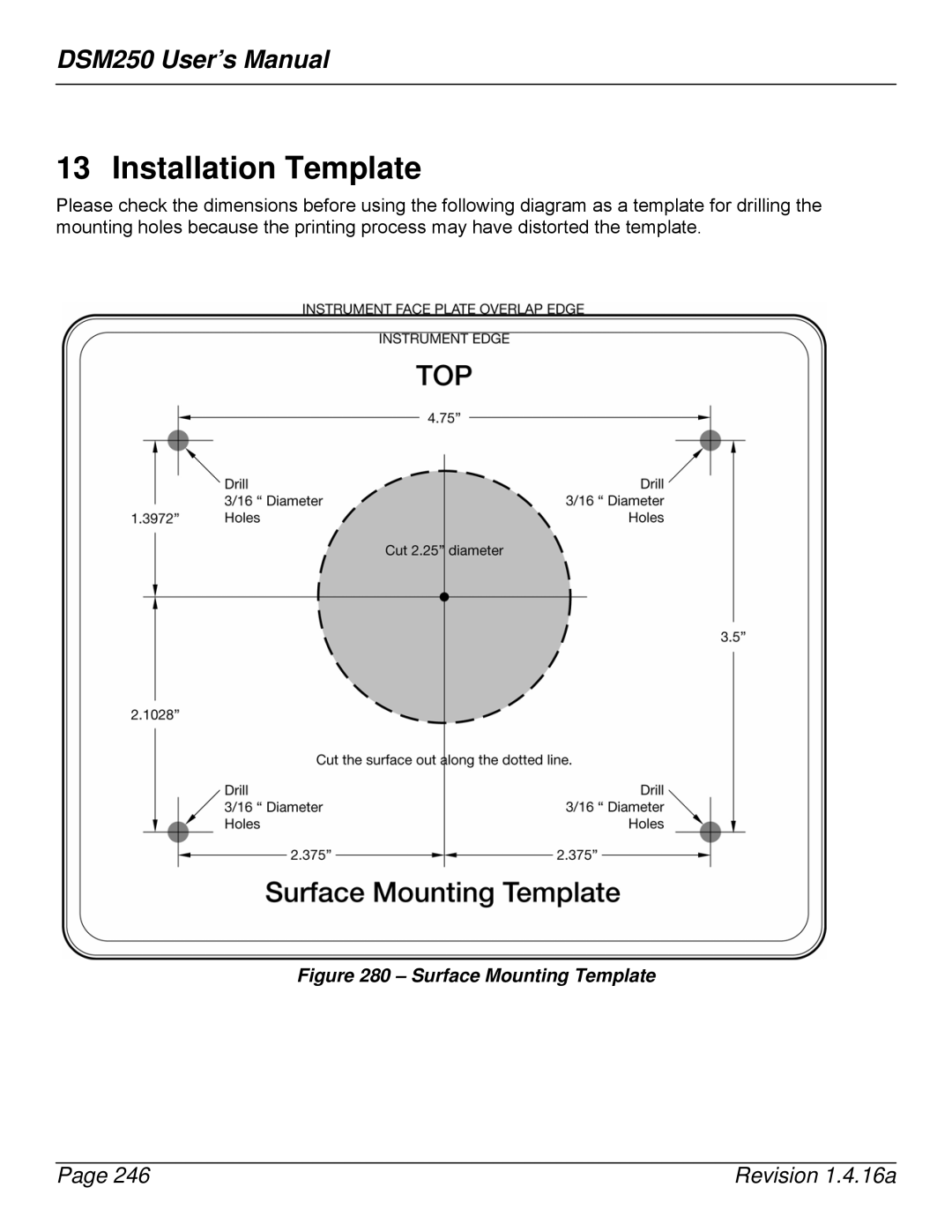 Maretron DSM250-01 user manual Installation Template 