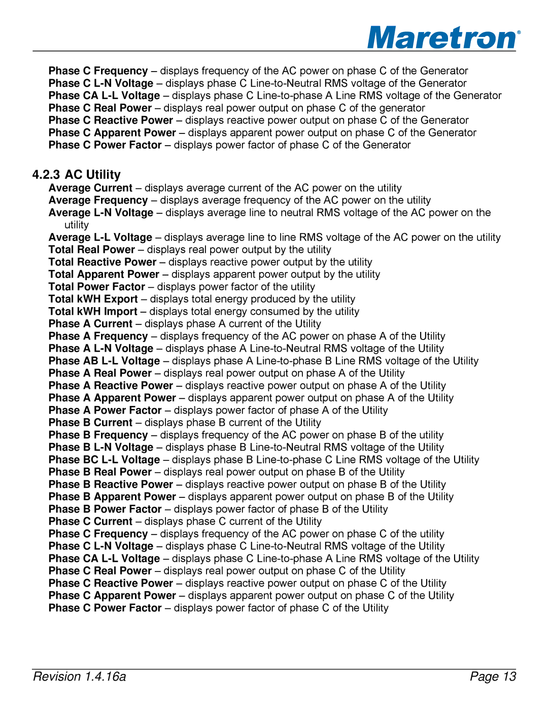 Maretron DSM250-01 user manual AC Utility 