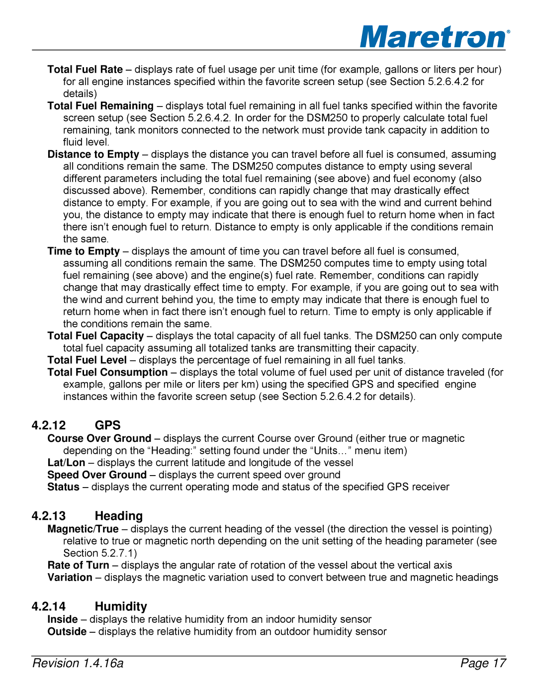 Maretron DSM250-01 user manual 12 GPS, Heading, Humidity 