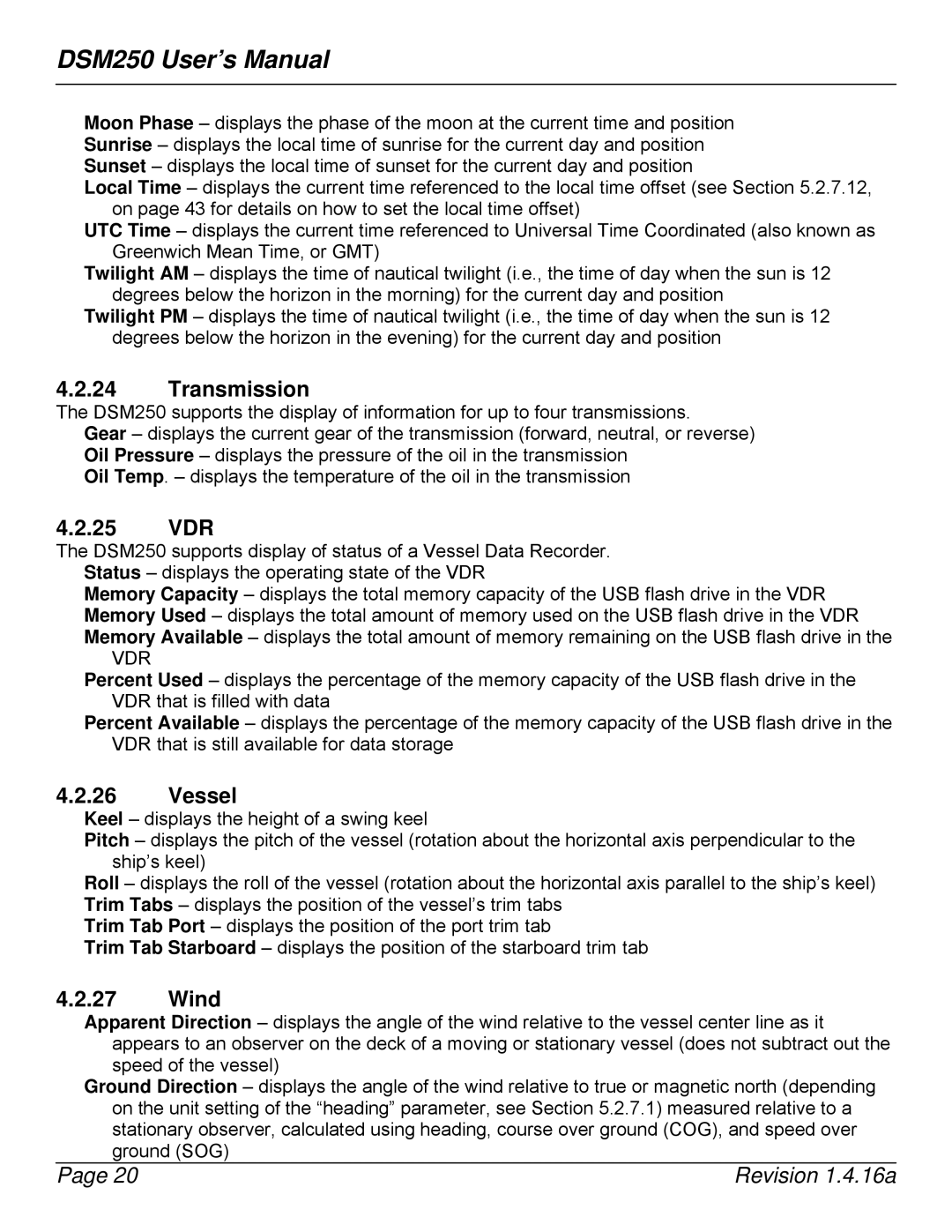 Maretron DSM250-01 user manual Transmission, 25 VDR, Vessel, Wind 