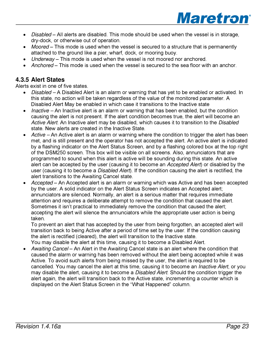 Maretron DSM250-01 user manual Alert States 