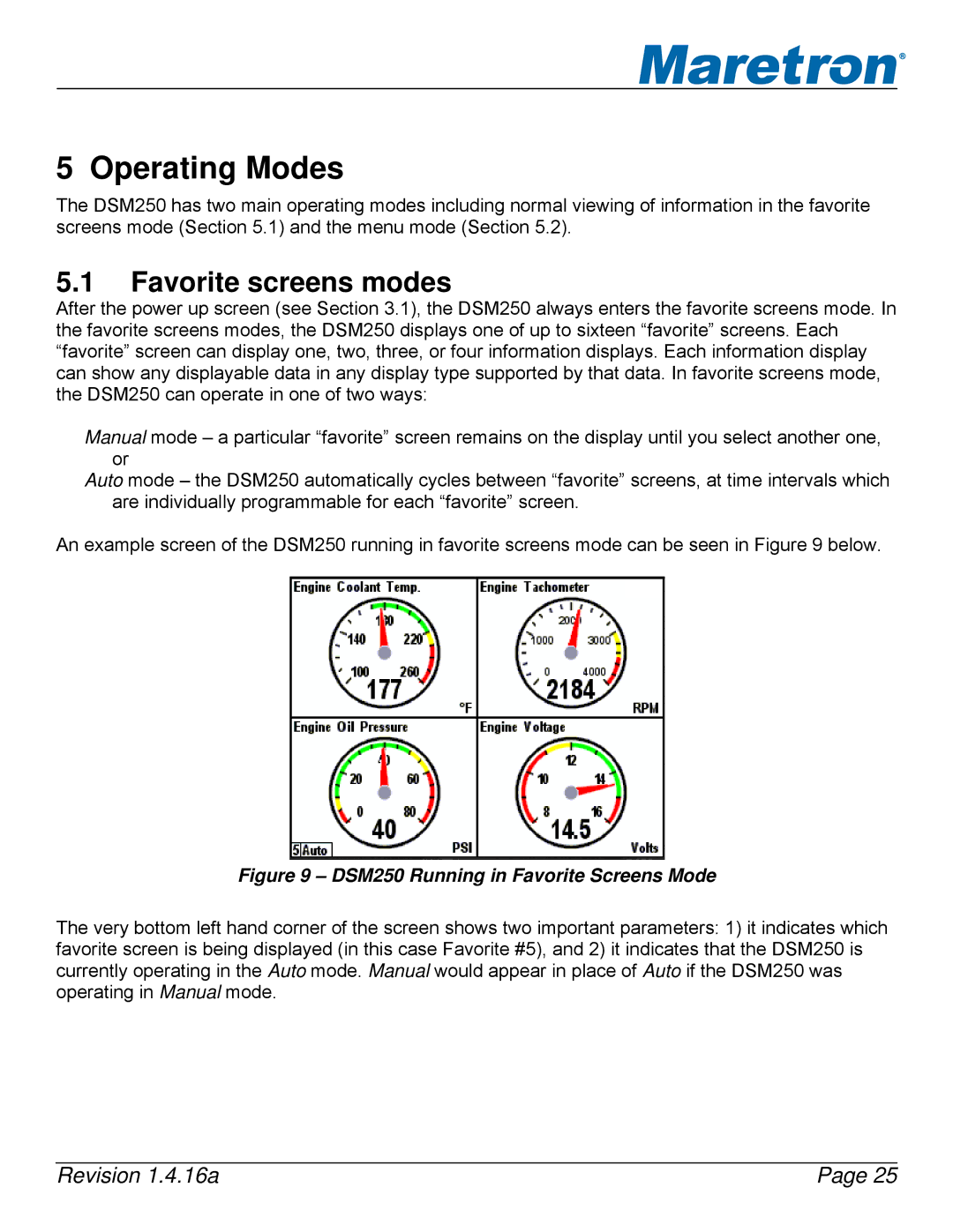 Maretron DSM250-01 user manual Operating Modes, Favorite screens modes 