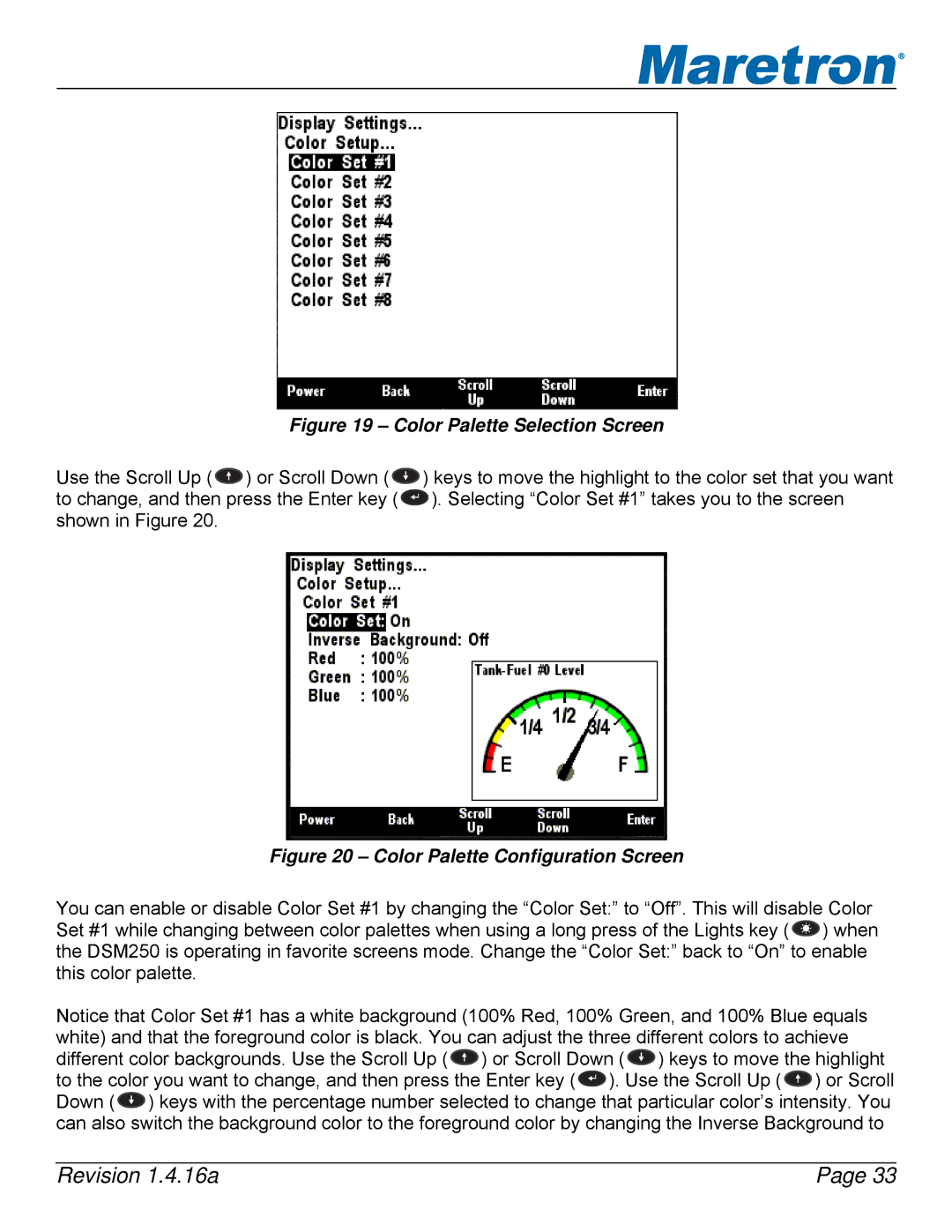 Maretron DSM250-01 user manual Color Palette Selection Screen 