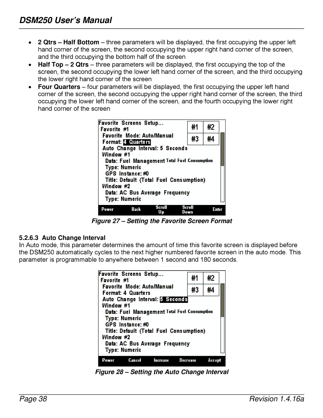 Maretron DSM250-01 user manual Setting the Favorite Screen Format, Auto Change Interval 