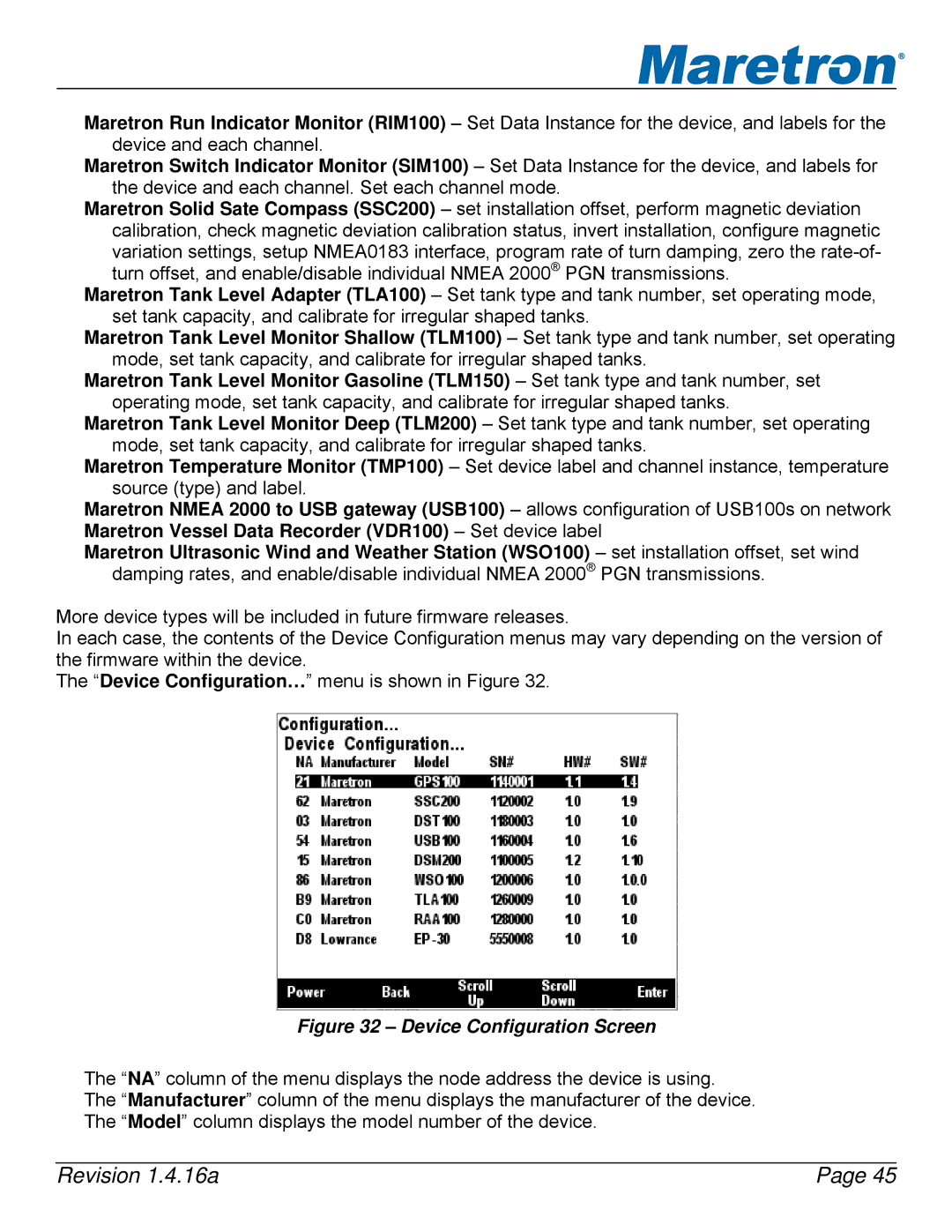 Maretron DSM250-01 user manual Device Configuration Screen 