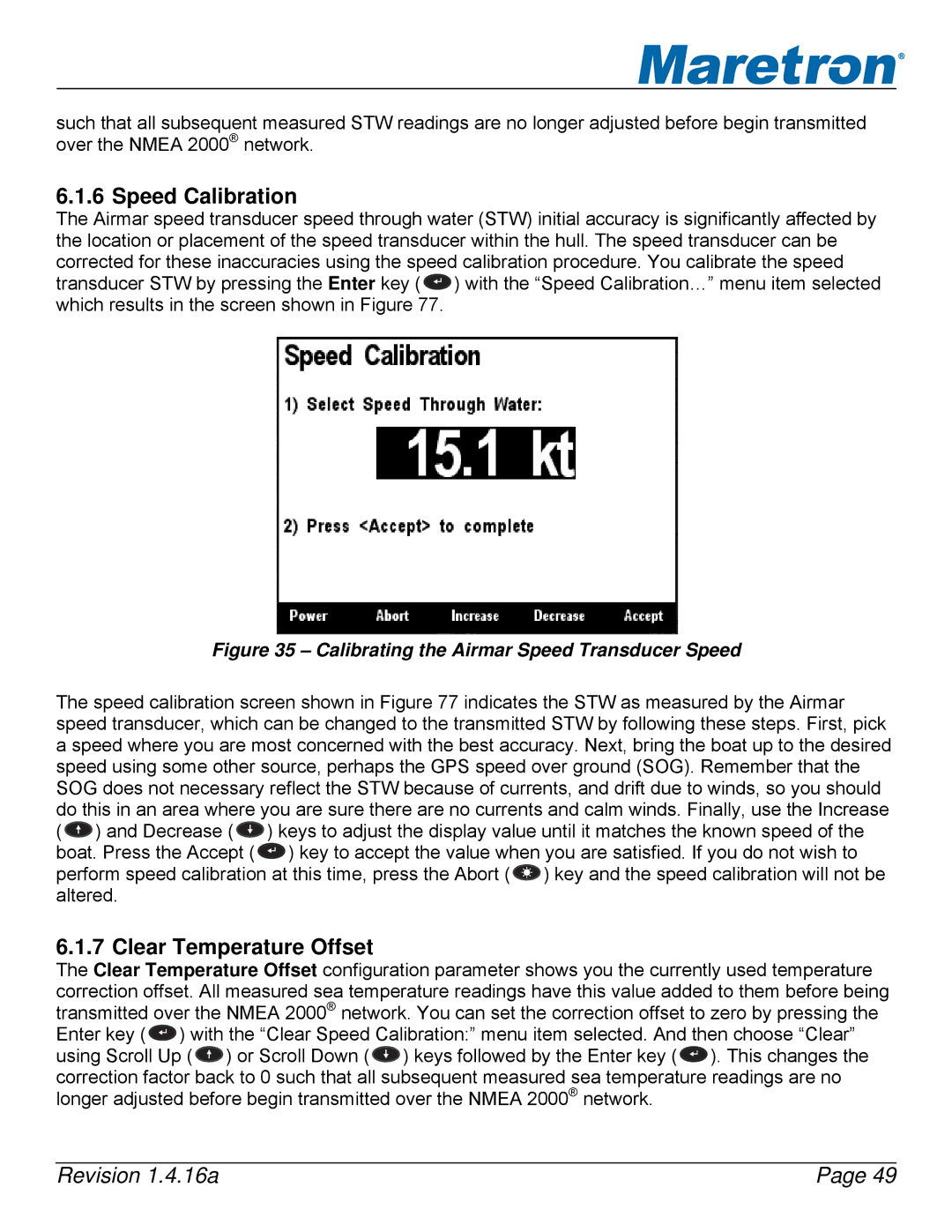 Maretron DSM250-01 user manual Speed Calibration, Clear Temperature Offset 