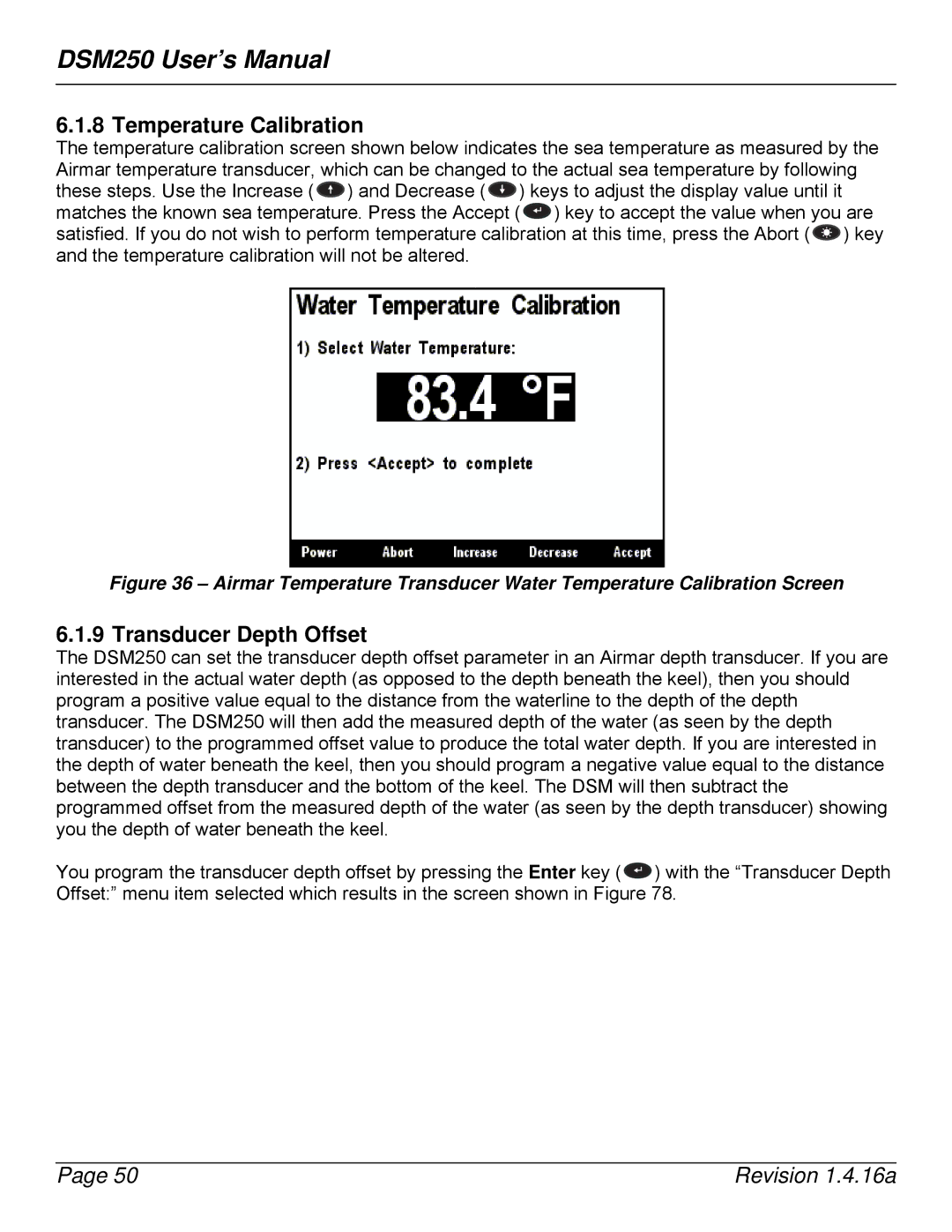 Maretron DSM250-01 user manual Temperature Calibration, Transducer Depth Offset 