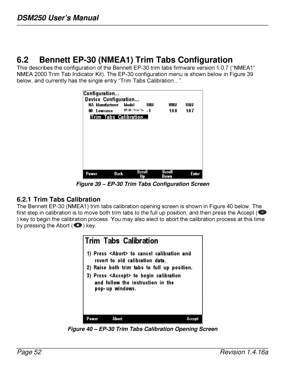 Maretron DSM250-01 user manual Bennett EP-30 NMEA1 Trim Tabs Configuration, Trim Tabs Calibration 