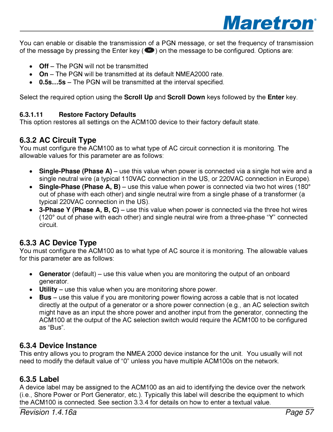 Maretron DSM250-01 user manual AC Circuit Type, AC Device Type, Label 