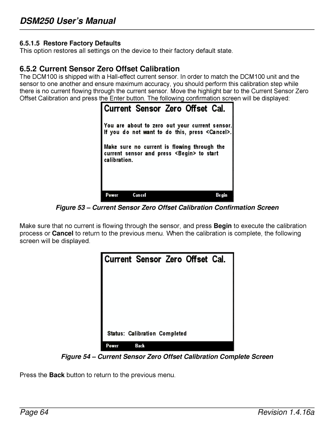 Maretron DSM250-01 user manual Current Sensor Zero Offset Calibration Confirmation Screen 