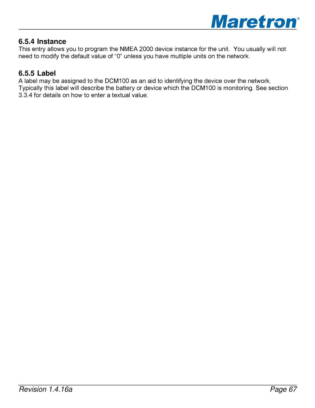 Maretron DSM250-01 user manual Instance 