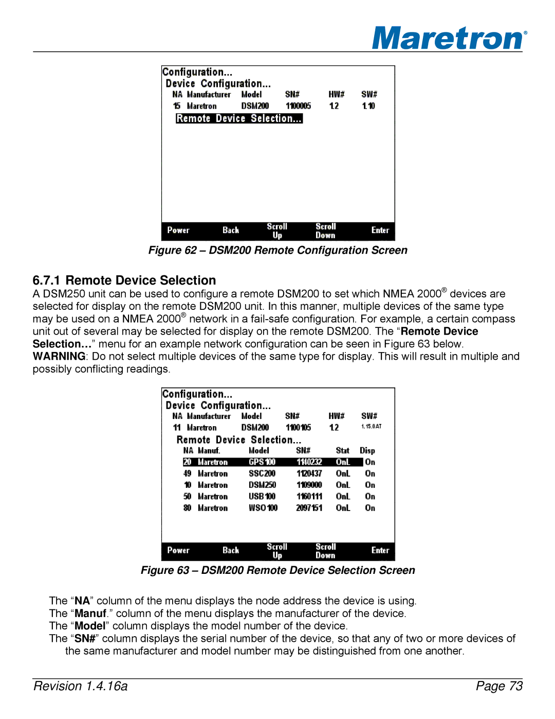 Maretron DSM250-01 user manual Remote Device Selection, DSM200 Remote Configuration Screen 