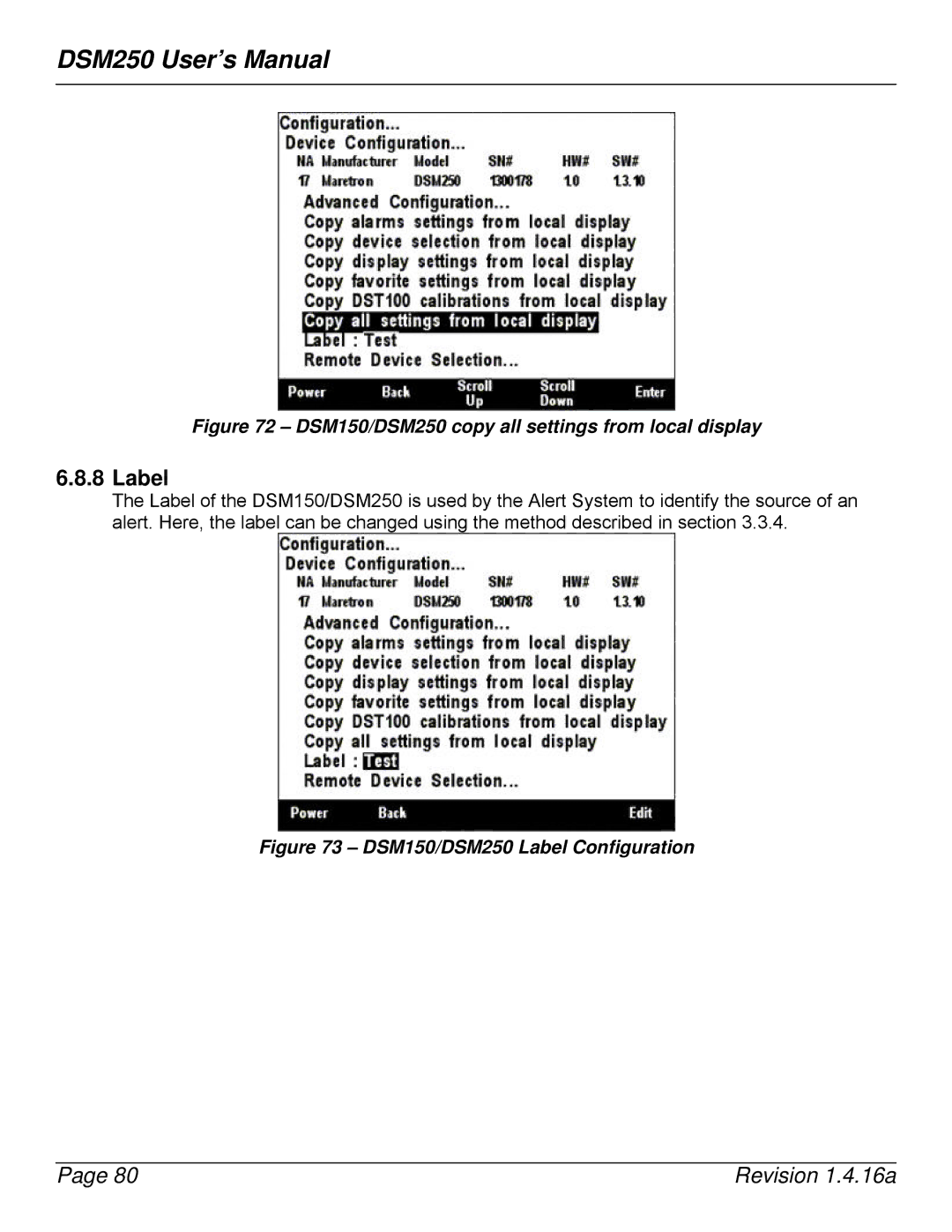 Maretron DSM250-01 user manual DSM150/DSM250 copy all settings from local display 