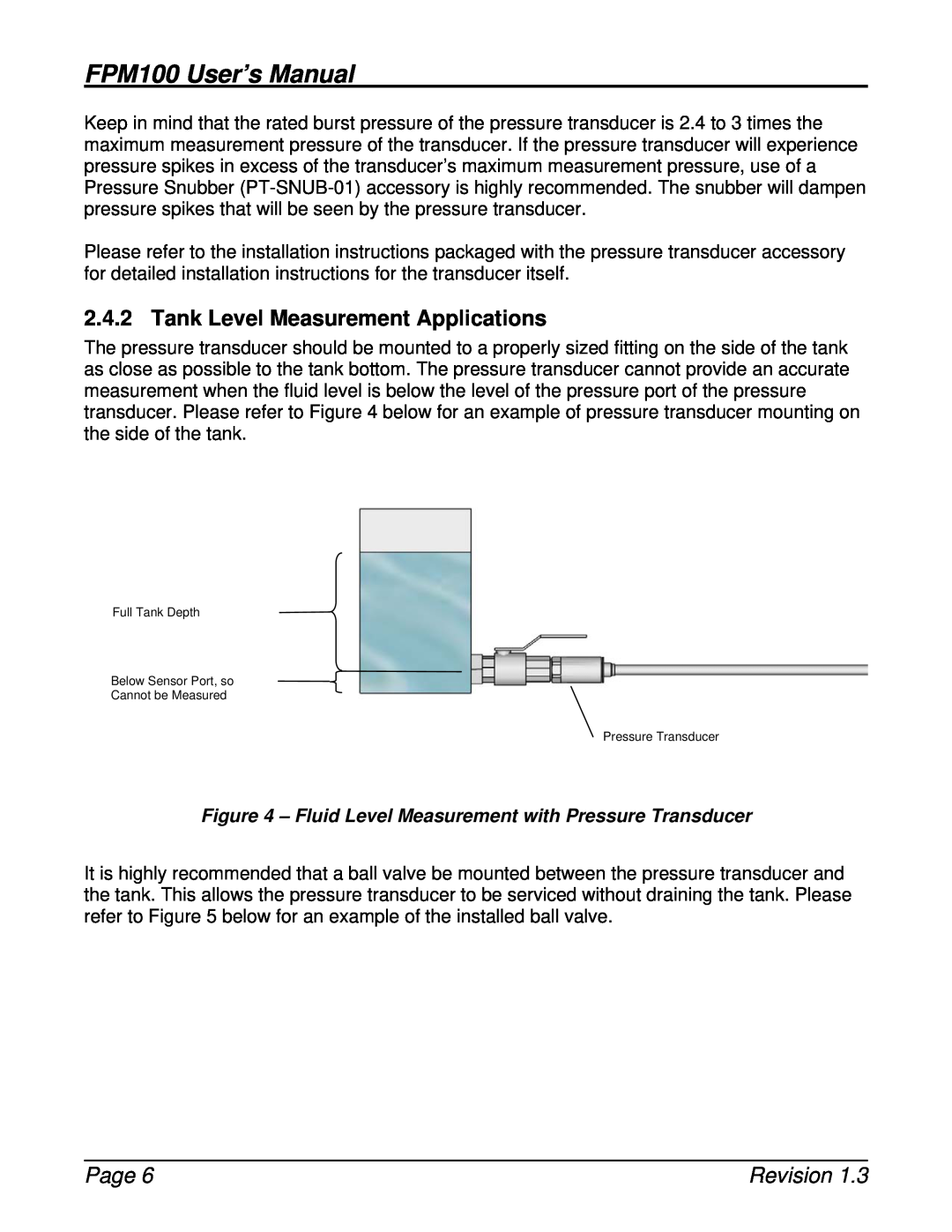 Maretron FPM100 Tank Level Measurement Applications, Fluid Level Measurement with Pressure Transducer, Page, Revision 
